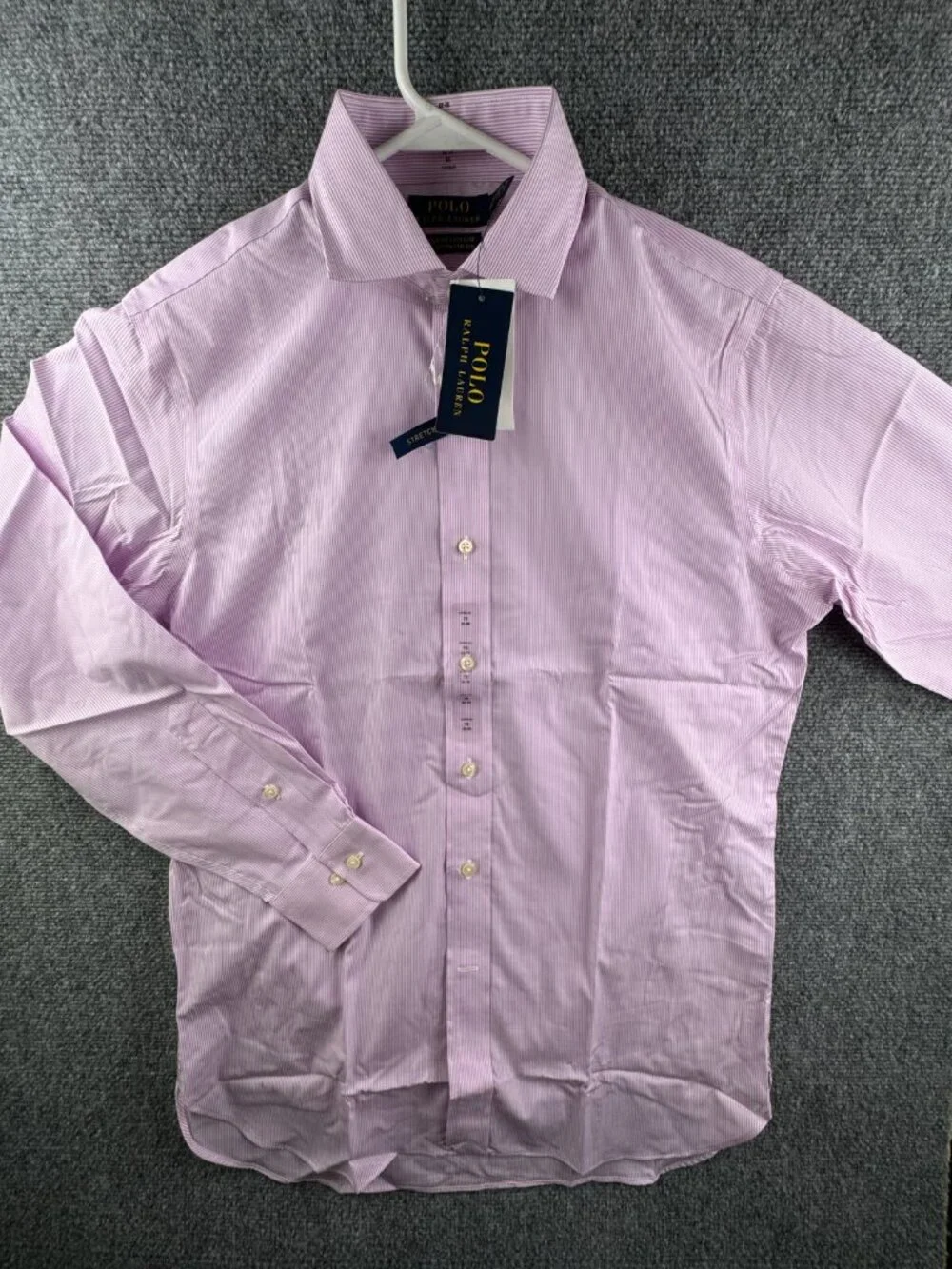 NWT Polo Ralph Lauren Pink Striped Classic Fit Easy Care Cotton Stretch 15 32/33